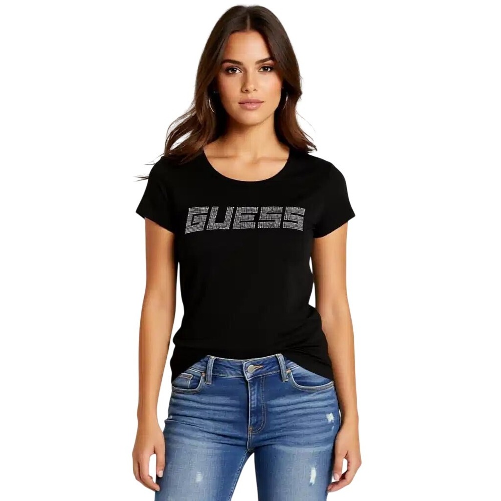 Guess Los Angeles Womens Black Rhinestone Logo T-Shirt Size Medium NEW